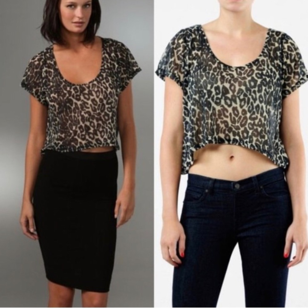 MINKPINK Cropped Leopard Print Short Sleeve Top